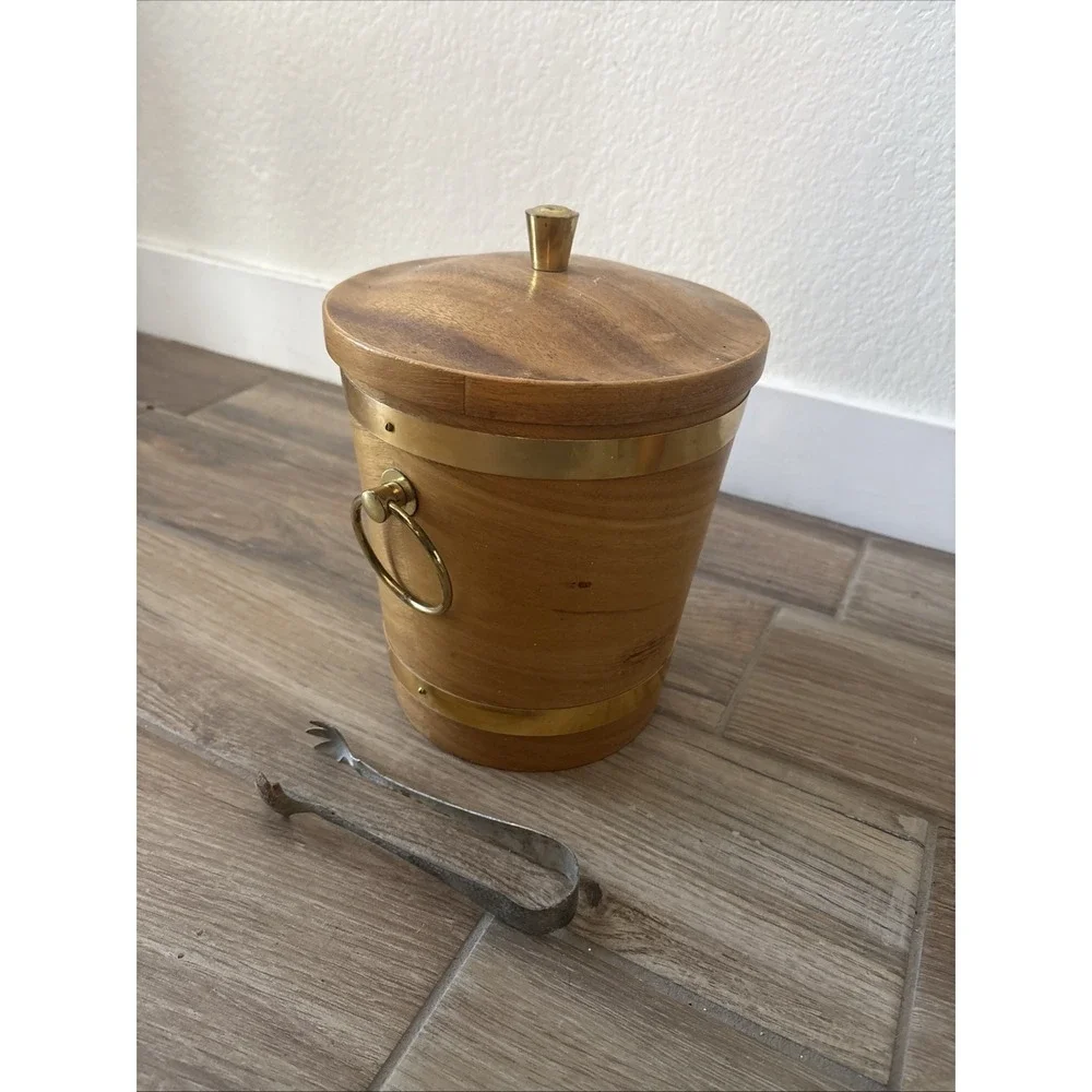 Vintage Mid Century Danish Modern Teak Ice Bucket Retro Bar‎ 10